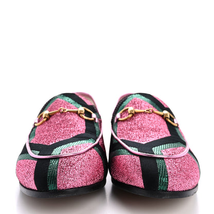 Gucci Metallic Jacquard Geometric Horsebit Womens Jordaan Loafers 37 Pink Green Black 3 of 13