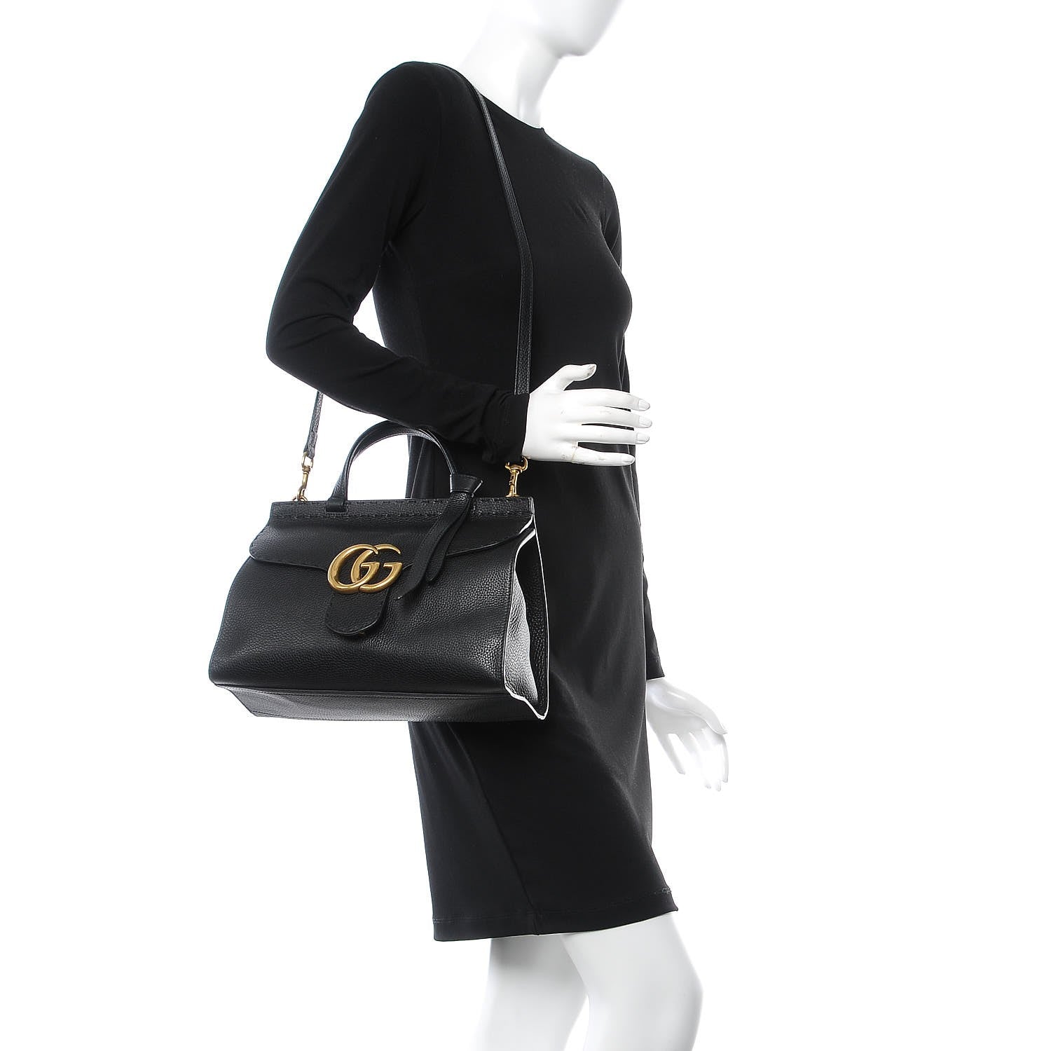 Gucci Calfskin Small GG Marmont Top Handle Bag Black 2 of 8