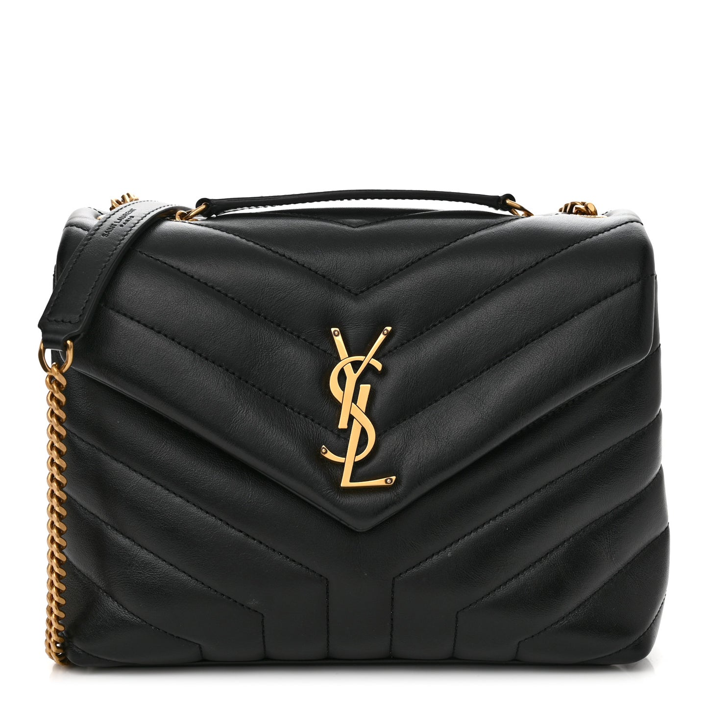 Calfskin Y Quilted Monogram Small Loulou Chain Satchel Black