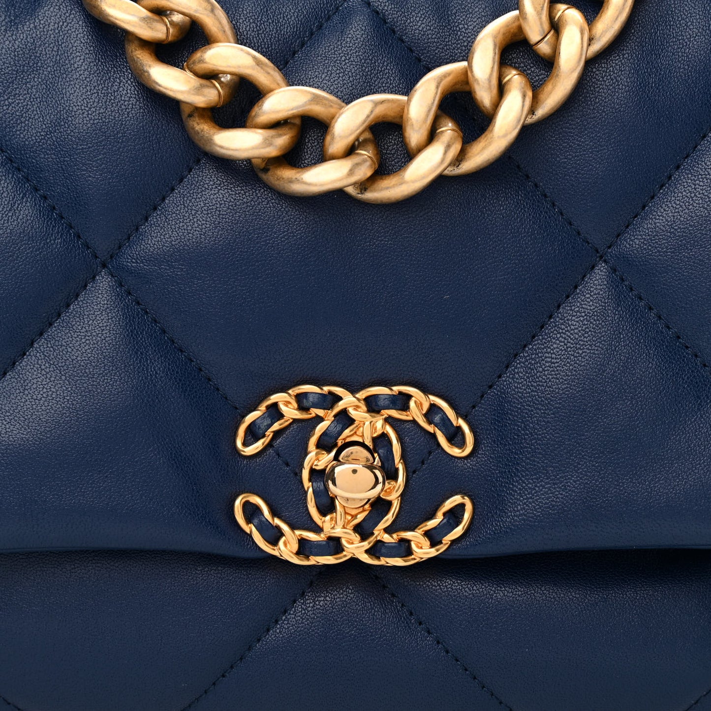 Goatskin Quilted Large Chanel 19 Flap Dark Blue