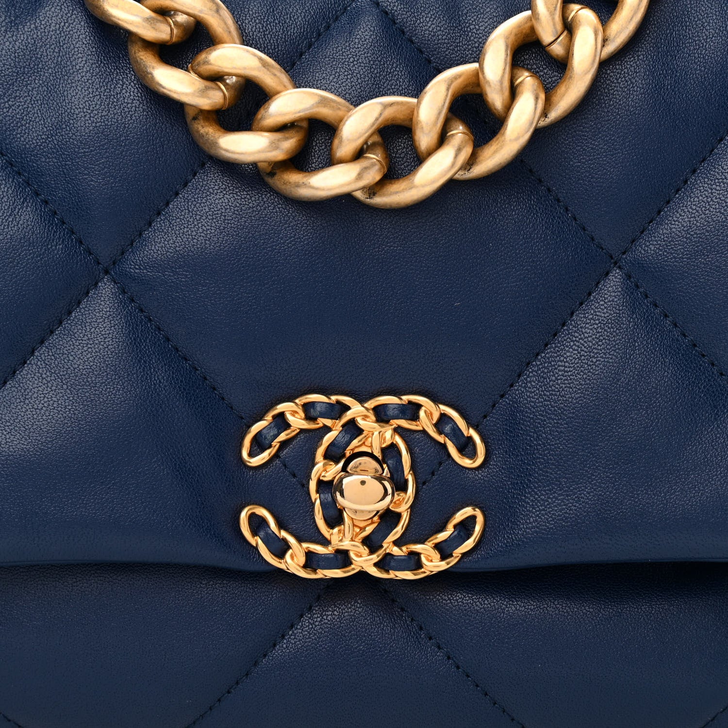 Chanel Goatskin Quilted Large Chanel 19 Flap Dark Blue 8 of 11