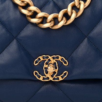 Chanel Goatskin Quilted Large Chanel 19 Flap Dark Blue 8 of 11