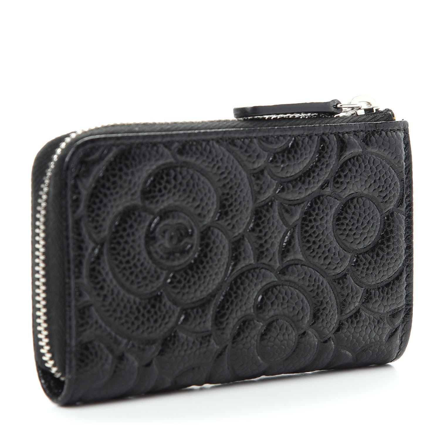Chanel Caviar Camellia Embossed Key Holder Case Black 3 of 8