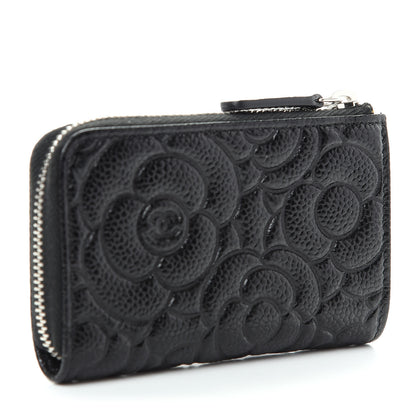 Chanel Caviar Camellia Embossed Key Holder Case Black 3 of 8