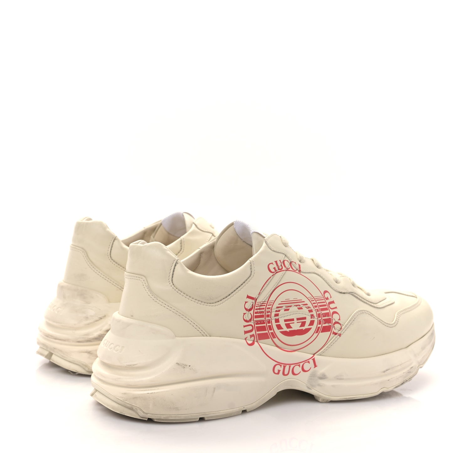 Calfskin Mens Gucci Disk Rhyton Sneaker 11 Ivory Red