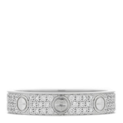 Cartier 18K White Gold Diamond 4mm LOVE Wedding Paved Band Ring 50 5.25 3 of 5