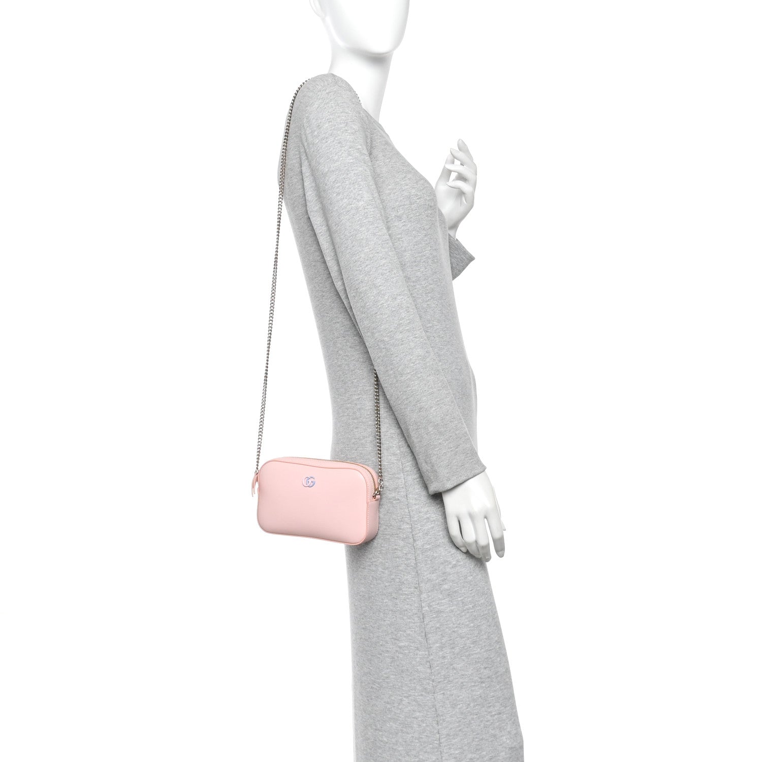 Gucci Dollar Calfskin Enamel Super Mini GG Marmont Chain Shoulder Bag Light Pink Blue 2 of 10
