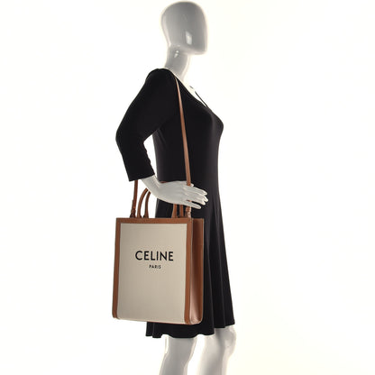 Celine Canvas Calfskin Logo Print Small Vertical Cabas Natural Tan 2 of 11