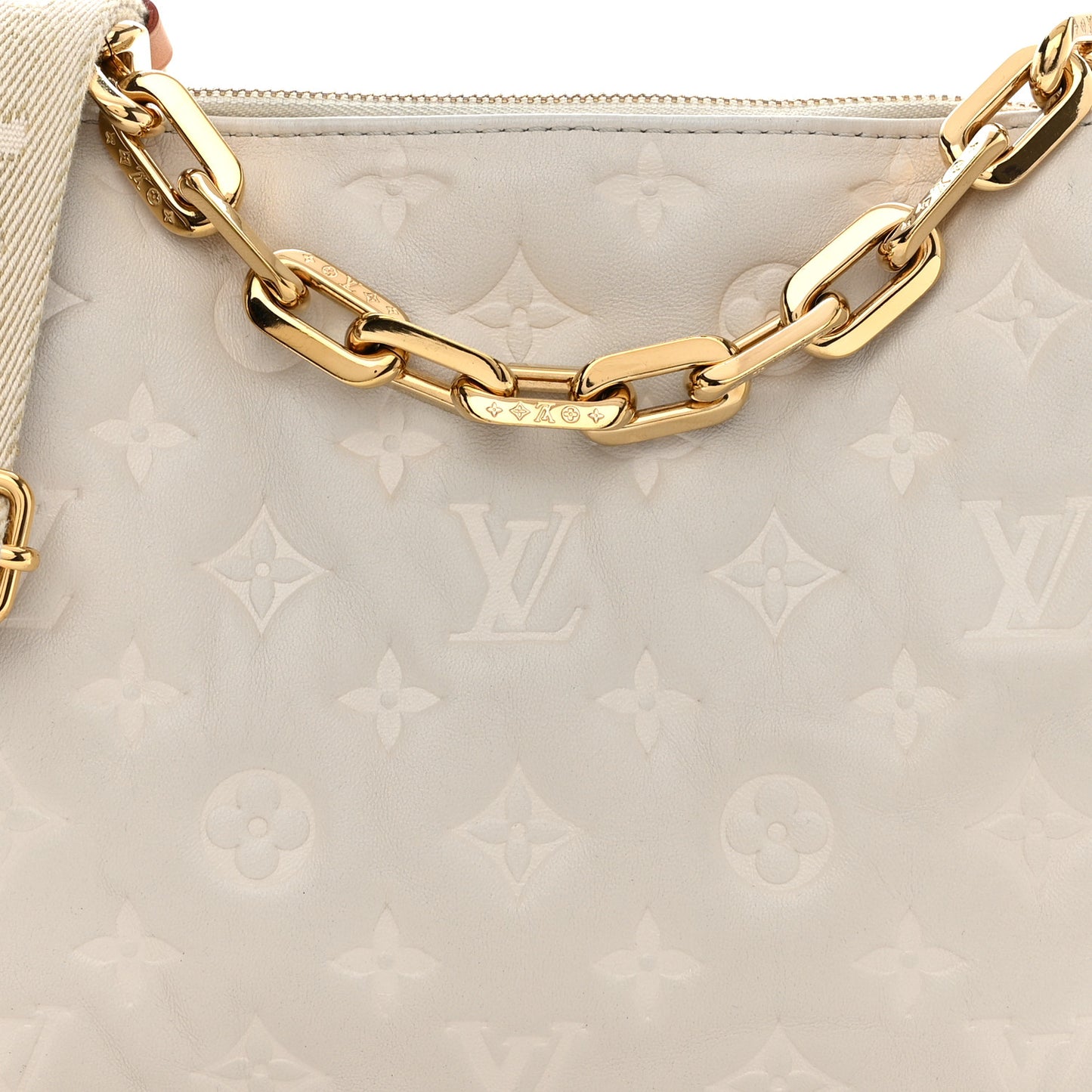 Lambskin Embossed Monogram Coussin PM Cream