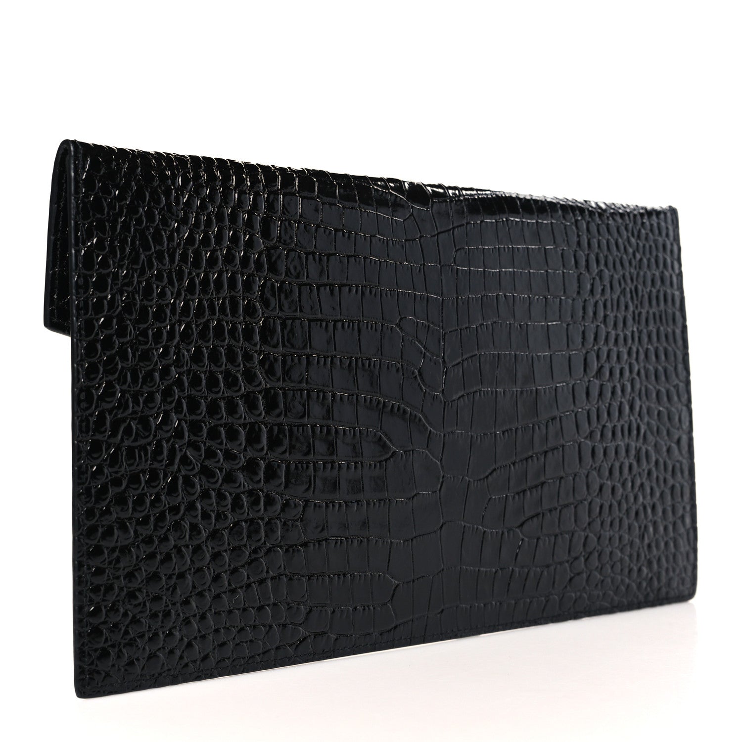 Saint Laurent Calfskin Crocodile Embossed Uptown Monogram Pouch Black 3 of 7