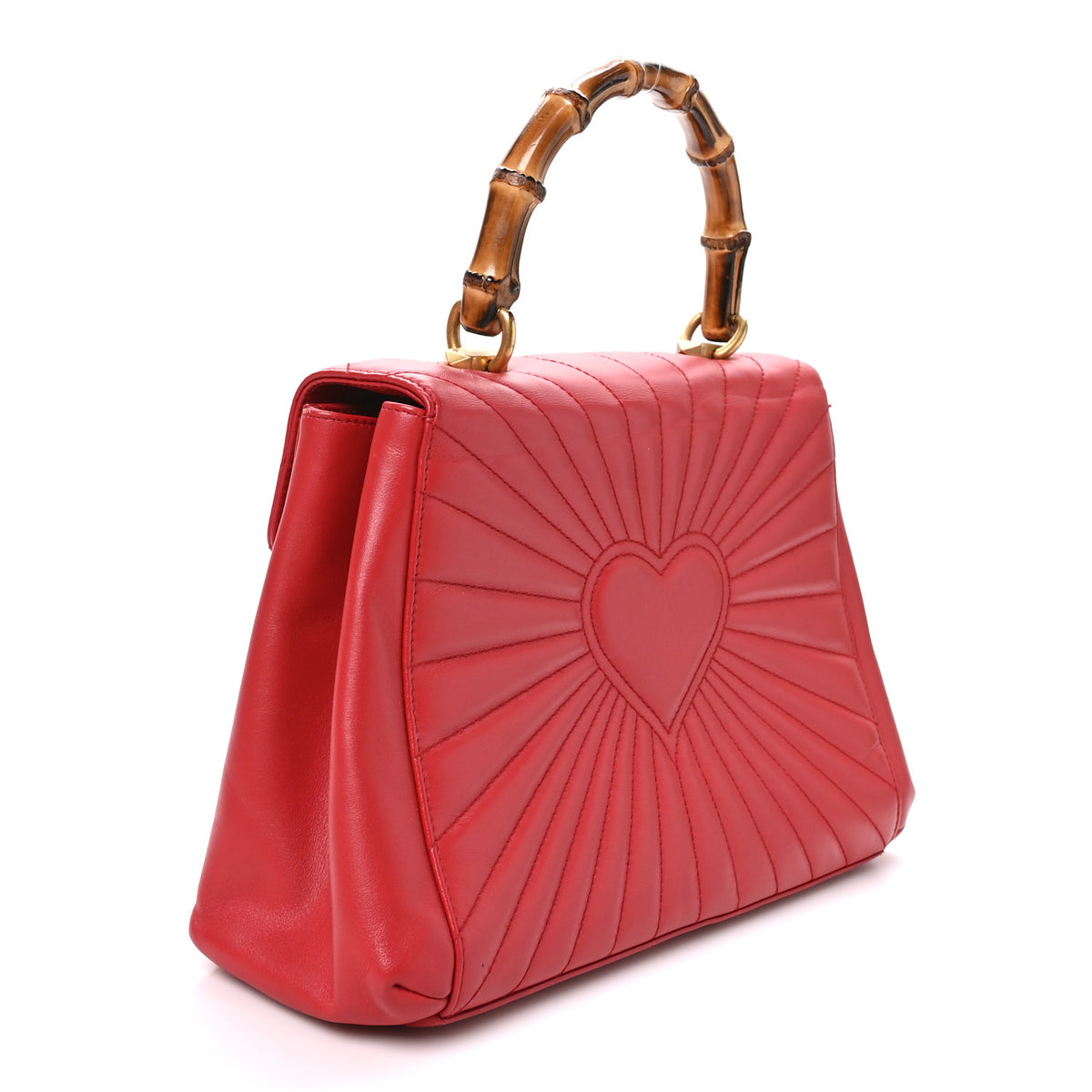 Calfskin Bamboo Trapuntata Queen Margaret Top Handle Bag Hibiscus Red