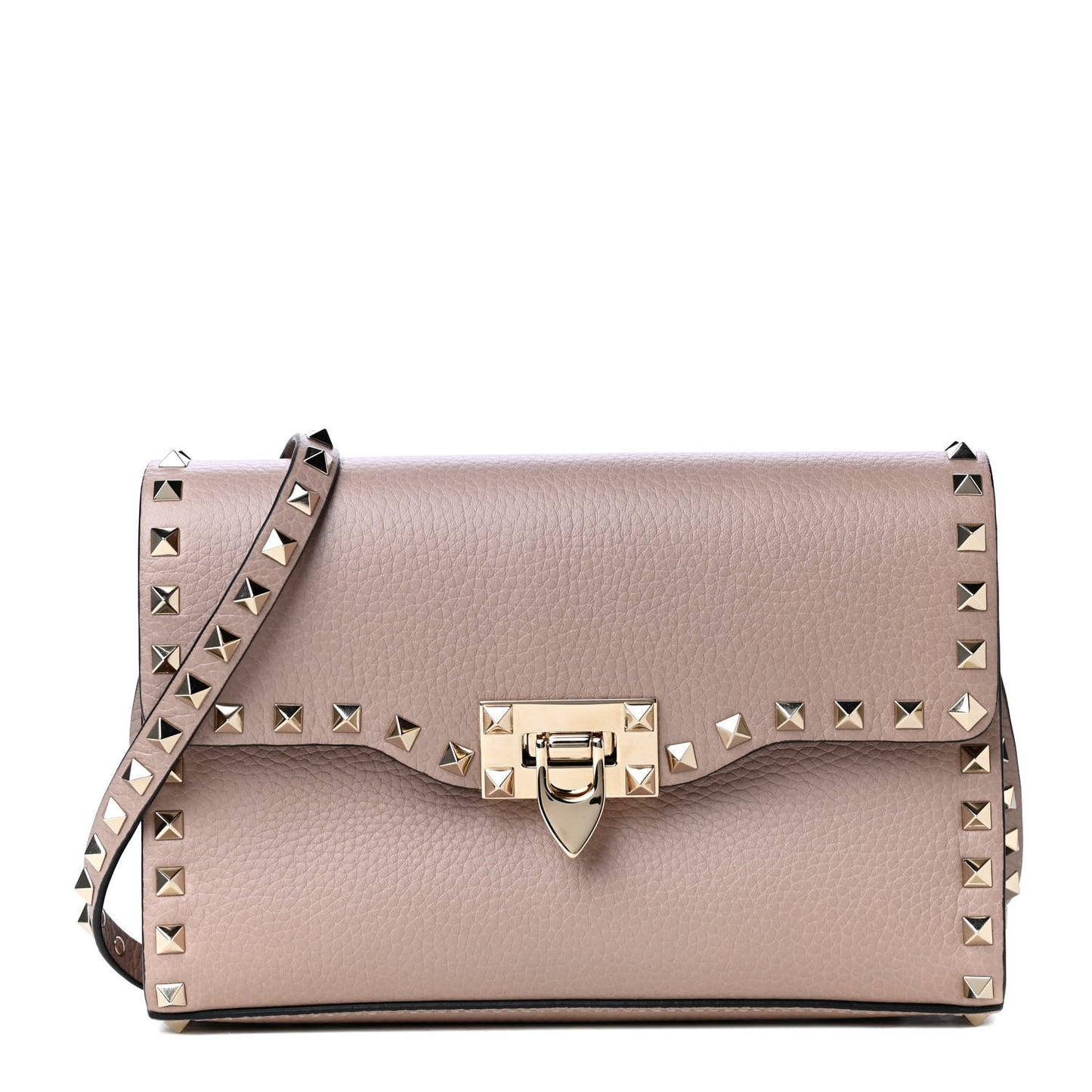 Pebbled Calfskin Medium Rockstud Flip Lock Crossbody Bag Poudre
