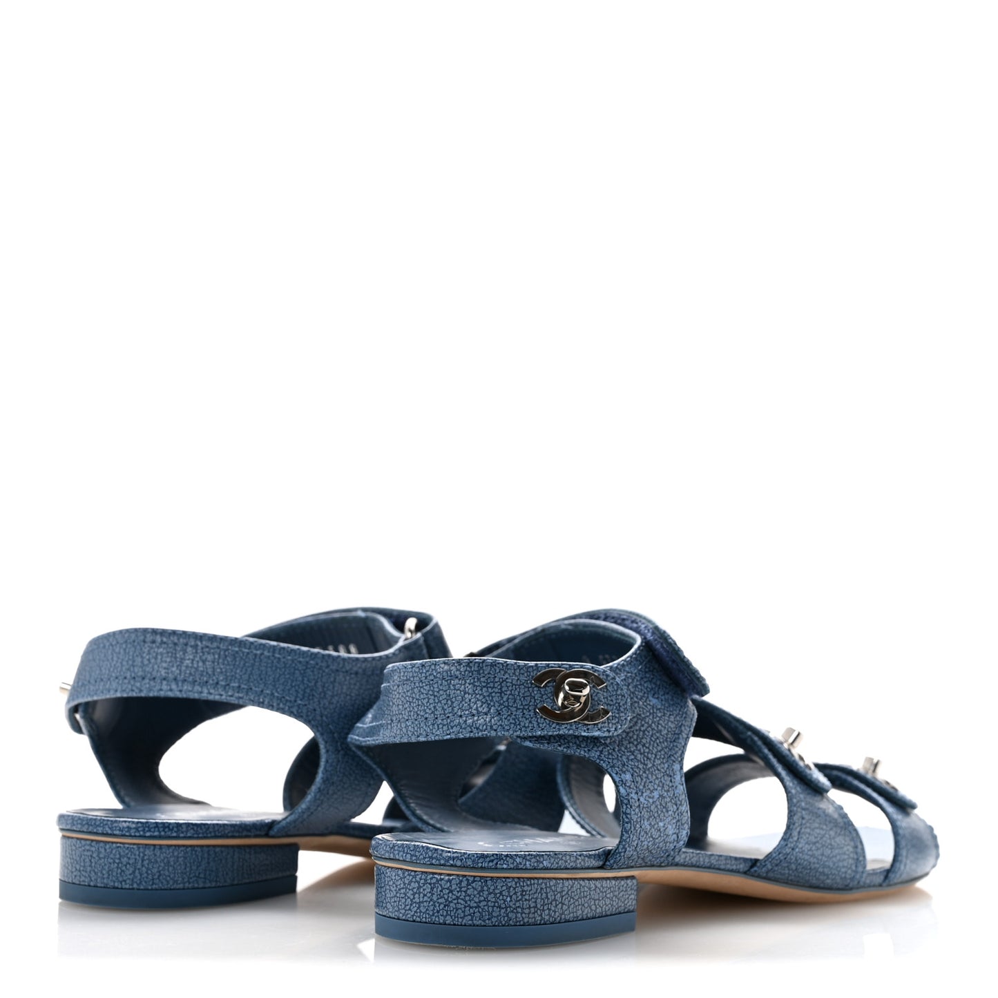 Iridescent Calfskin Logo CC Turnlock Sandals 39 Blue