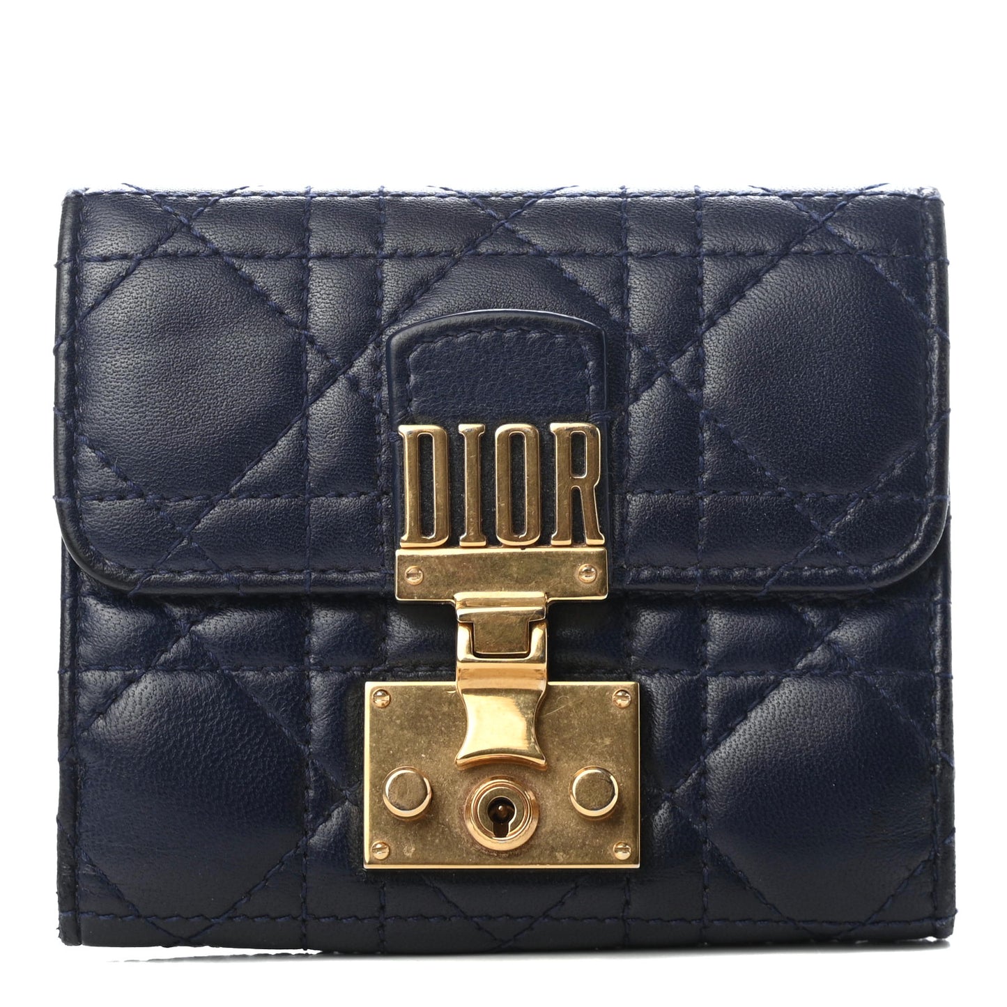 Lambskin Cannage Dioraddict Flap Wallet Navy
