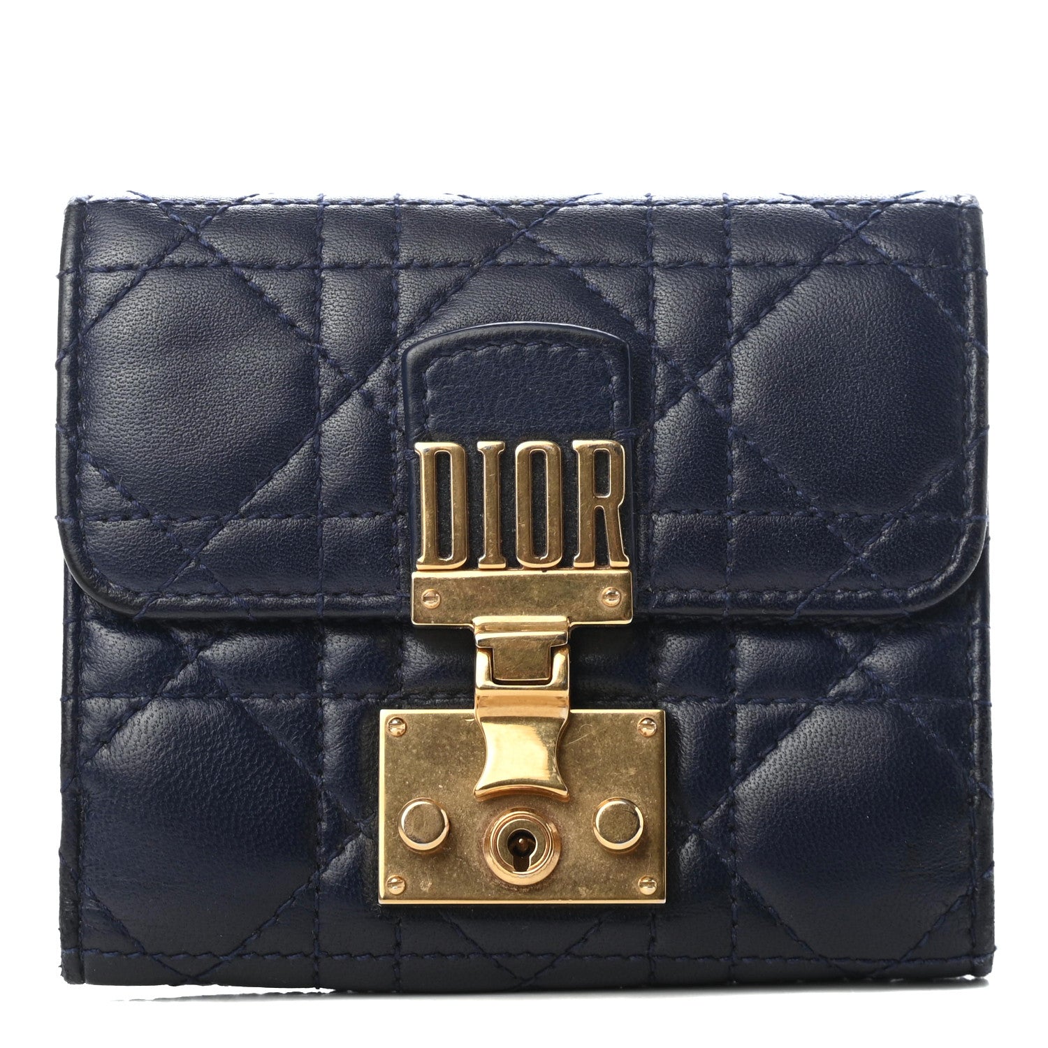Christian Dior Lambskin Cannage Dioraddict Flap Wallet Navy 1 of 7