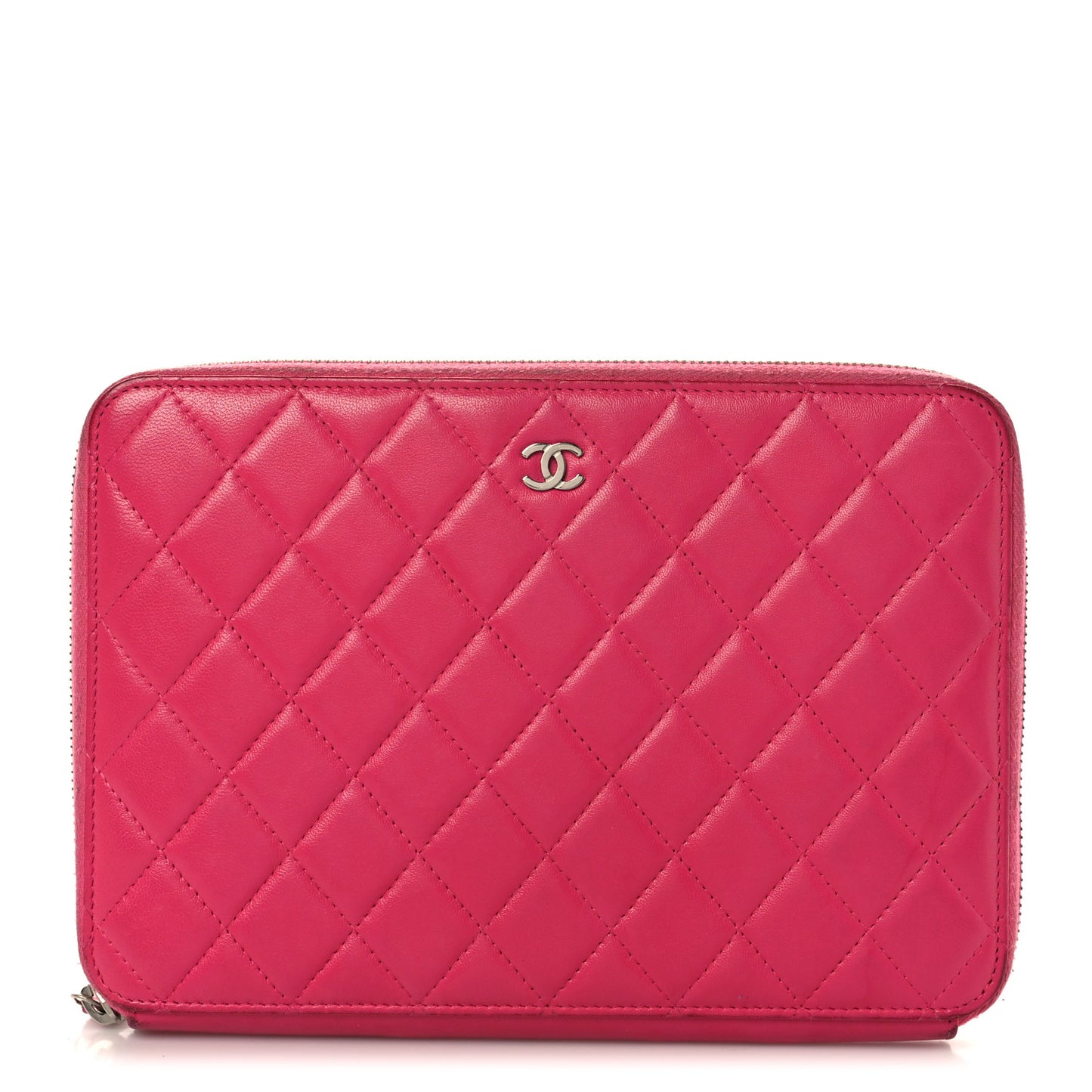 Lambskin Quilted Large Zip Around Organizer Wallet Pink