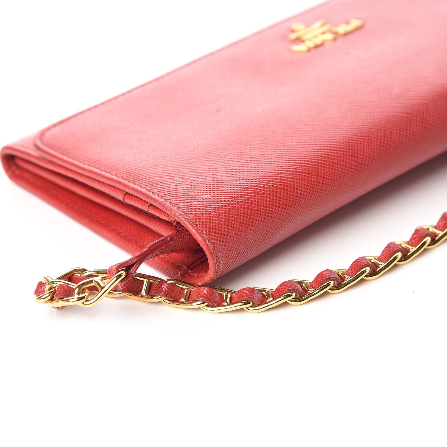 Prada Saffiano Metal Oro Chain Wallet Fuoco 11 of 13