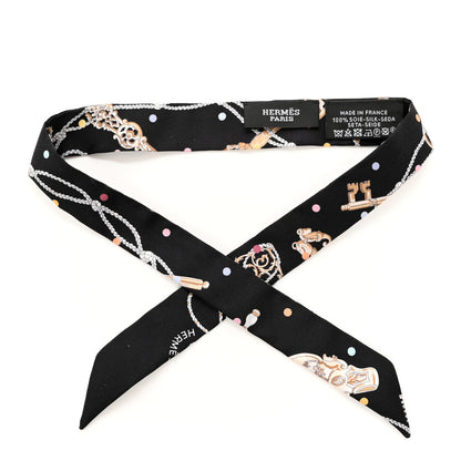 Hermes Silk Les Cles A Pois Doll Twilly Black Beige Rose 1 of 5