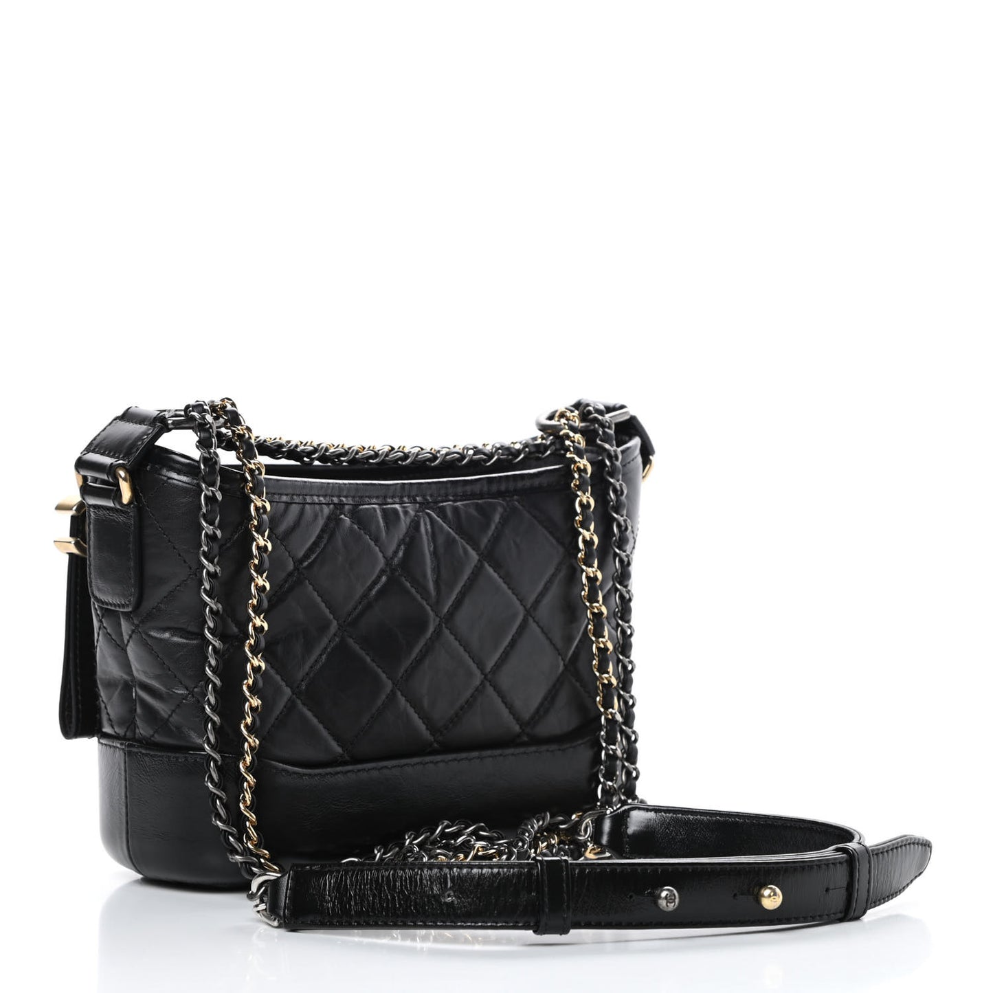 Aged Calfskin Quilted Small Gabrielle Hobo Black