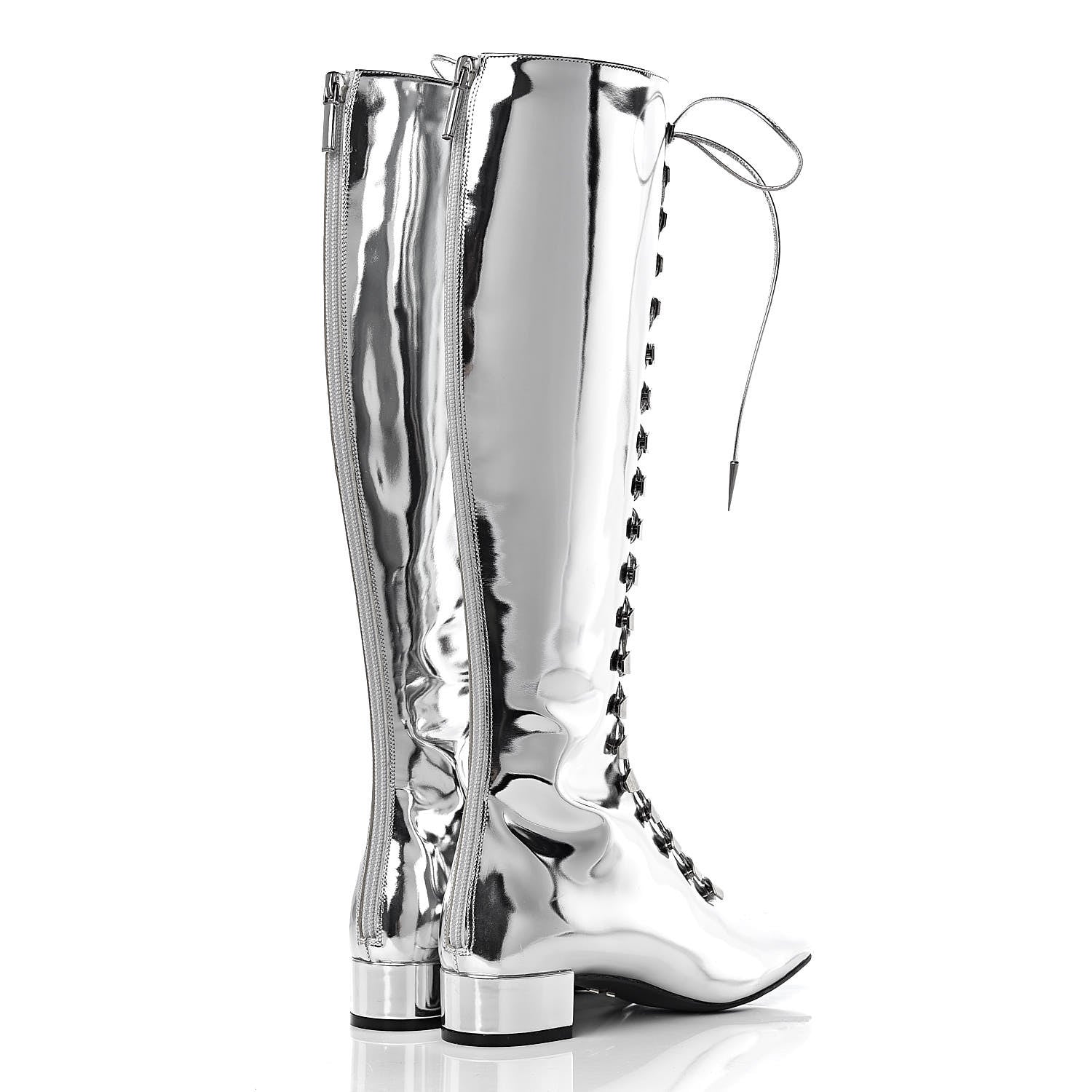Christian Dior Mirror Finish Calfskin Hardior Lace Up Boots 35.5 Silver 4 of 9