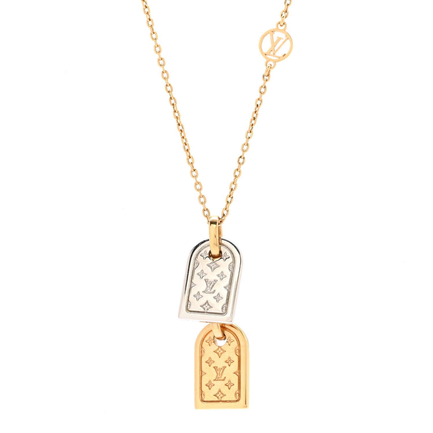 Louis Vuitton Nanogram Name Tag Necklace Gold Silver 4 of 9