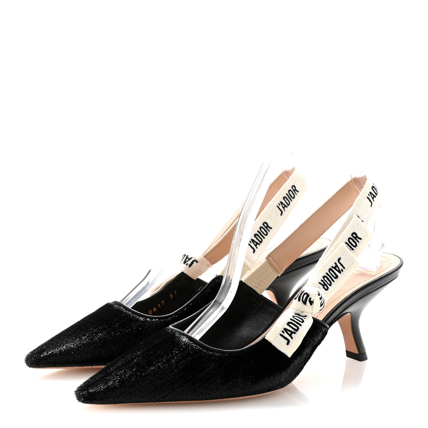 Shiny Velvet Ribbon J Adior Slingback 65mm Pumps 37 Black