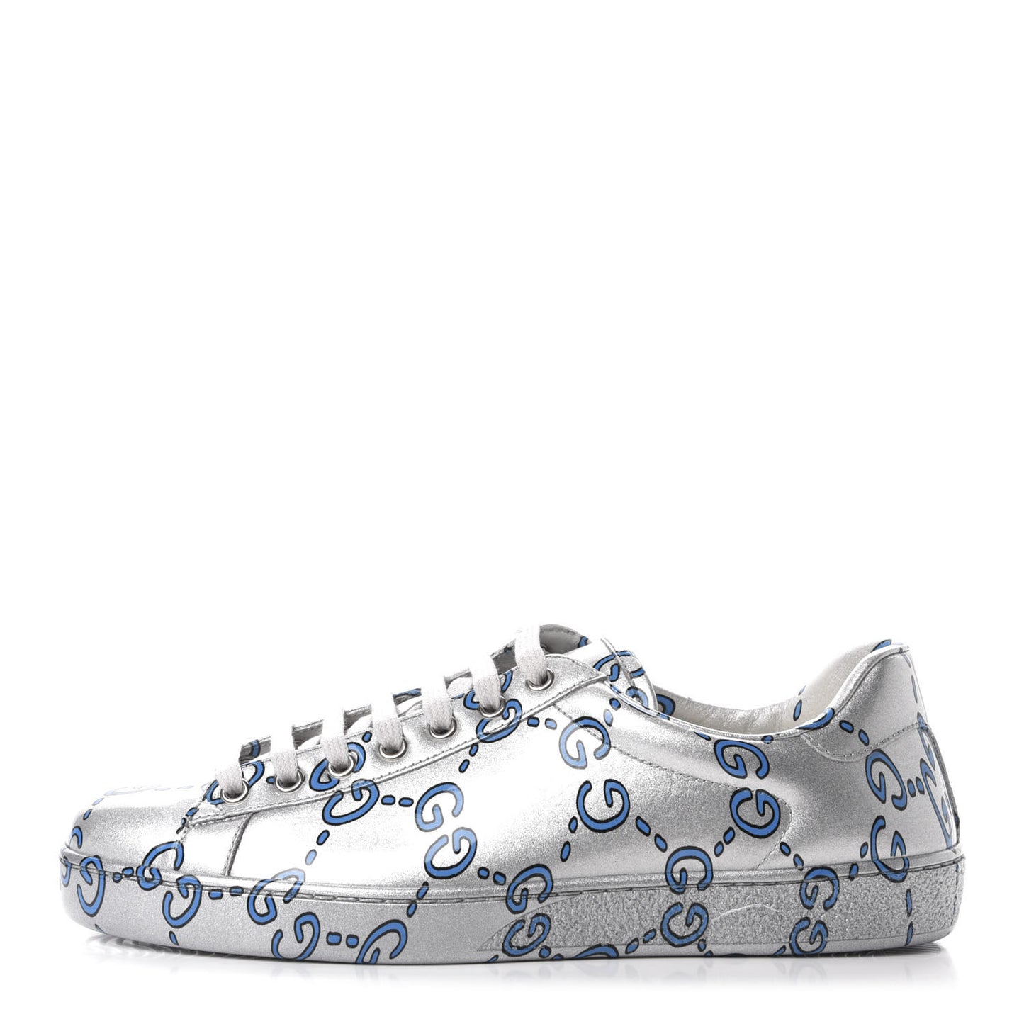Miro Rubber Wax GucciGhost Print Mens New Ace Sneakers 7 Silver