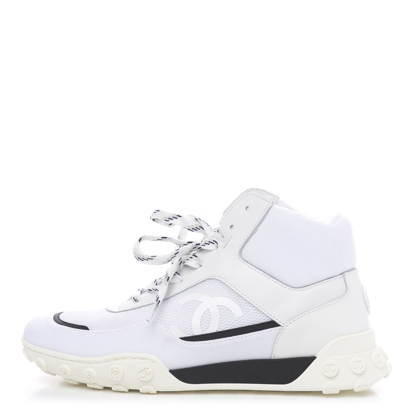 Calfskin Mesh Lycra Womens Logo High Top Sneakers 37 White