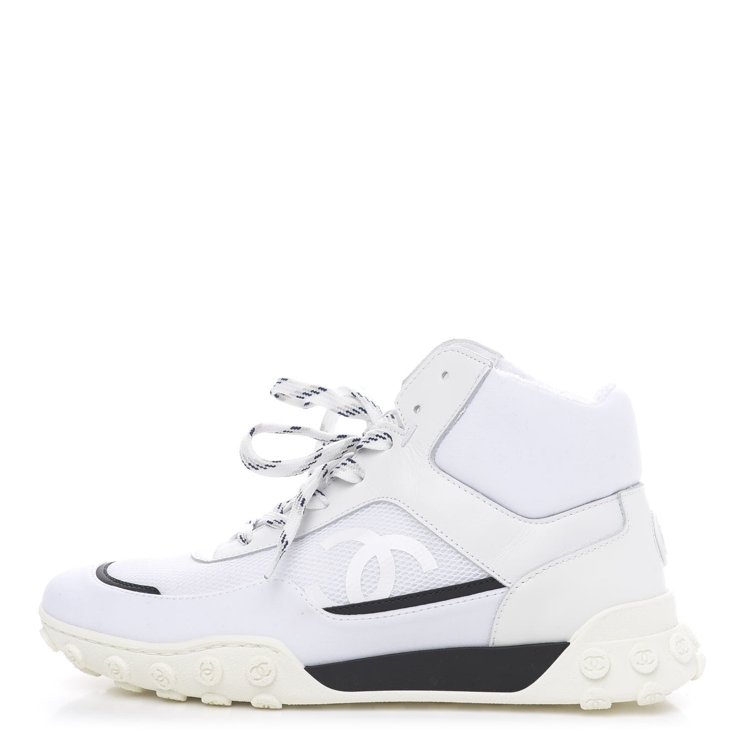 Chanel Calfskin Mesh Lycra Womens Logo High Top Sneakers 37 White 1 of 10