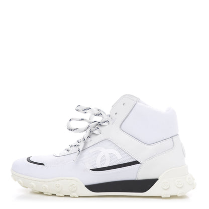 Chanel Calfskin Mesh Lycra Womens Logo High Top Sneakers 37 White 1 of 10