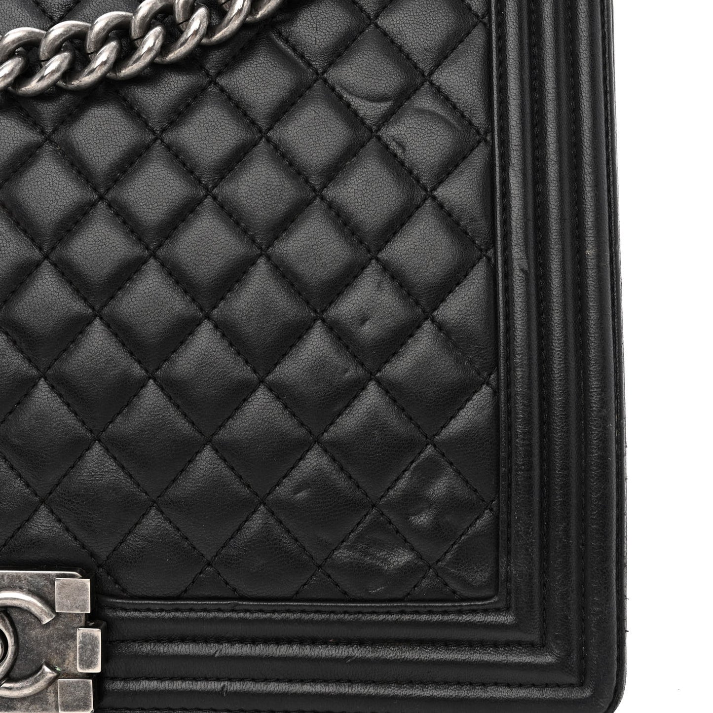 Calfskin Quilted Large Boy Flap Black