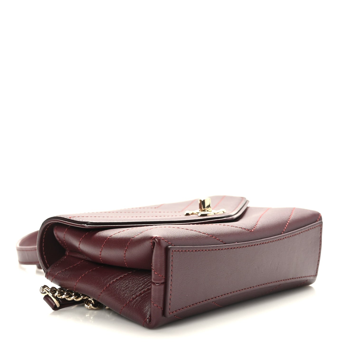 Calfskin Chevron Stitched Coco Waist Bag Dark Red