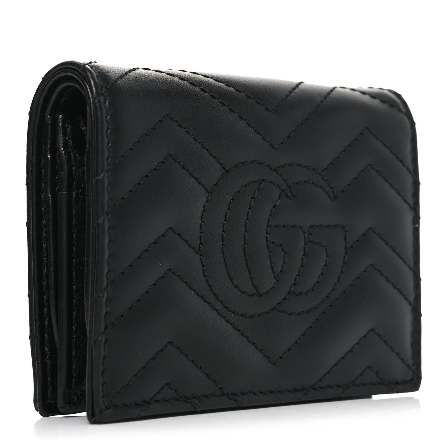 Calfskin Matelasse GG Marmont Card Case Wallet Black