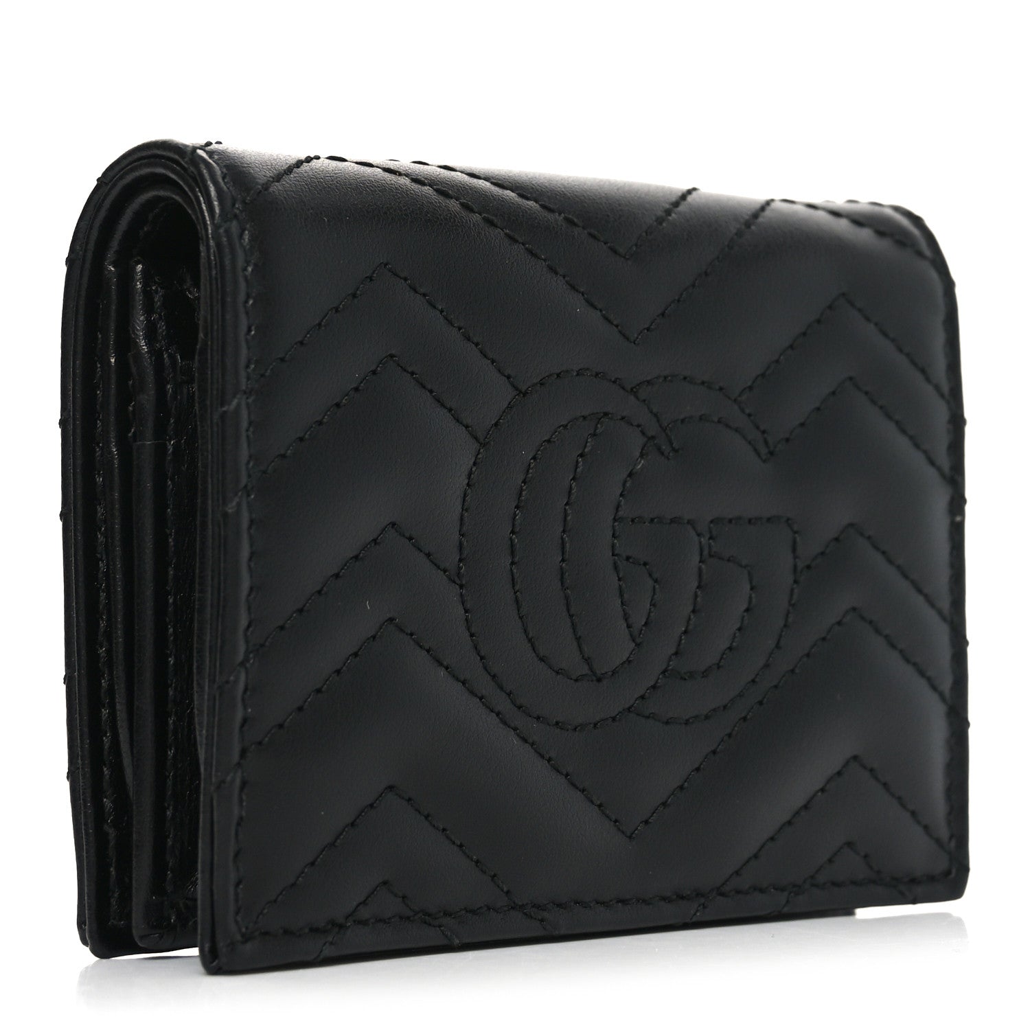 Gucci Calfskin Matelasse GG Marmont Card Case Wallet Black 3 of 8