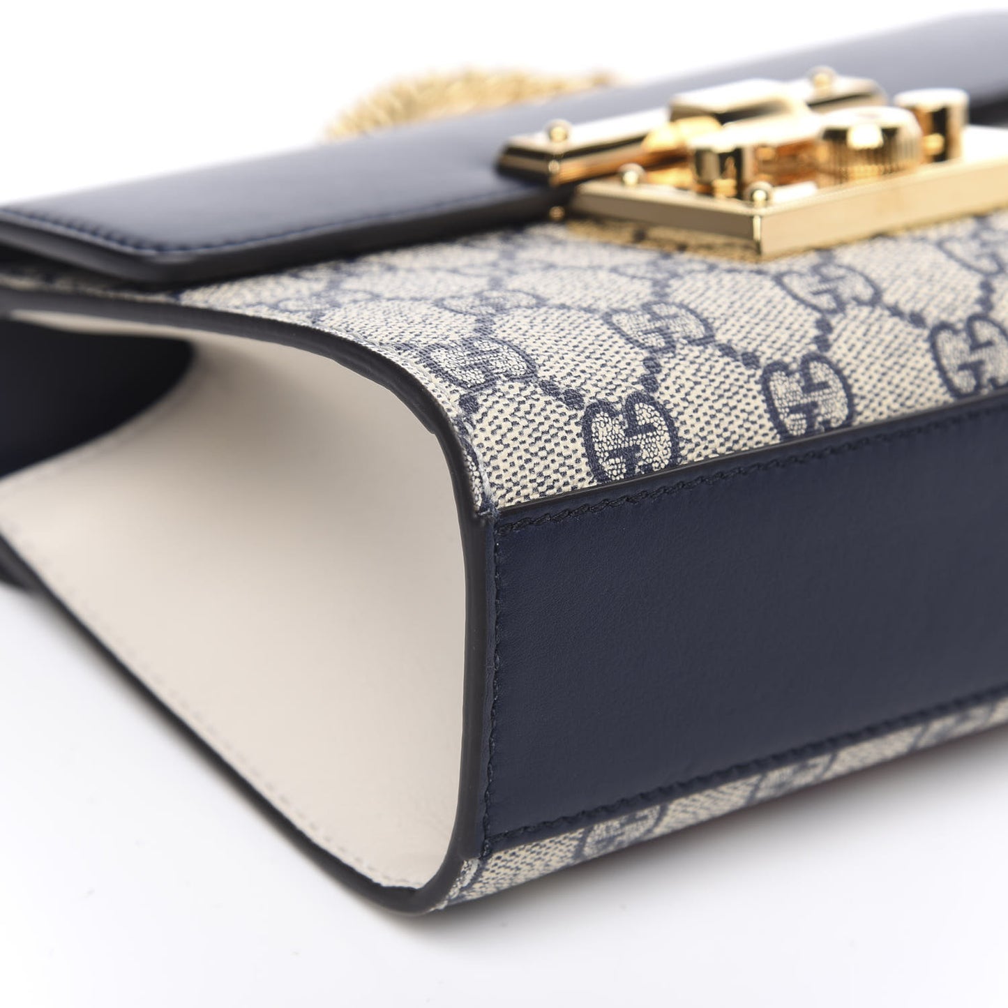 GG Supreme Monogram Moon Calfskin Small Padlock Shoulder Bag Beige Blue Mystic White Hibiscus Red