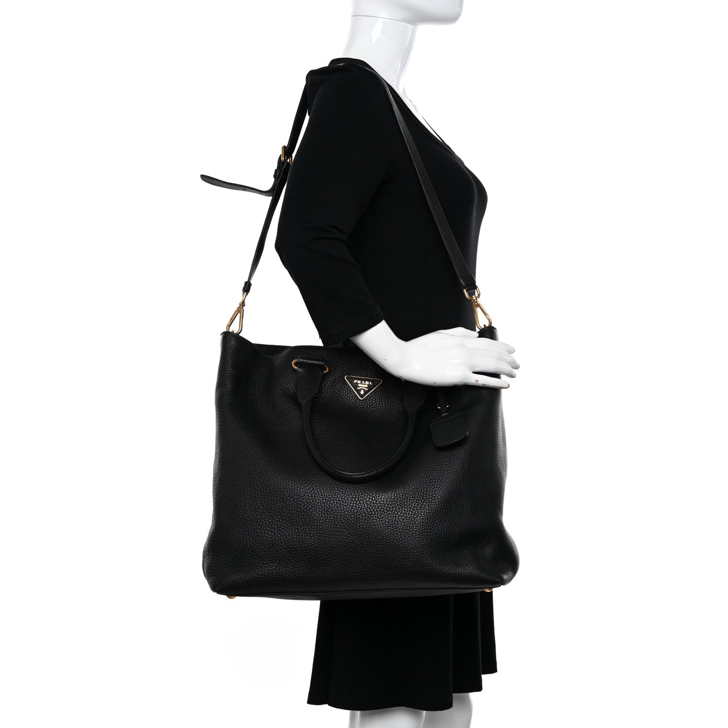 Prada Vitello Daino Shopping Tote Black 2 of 15