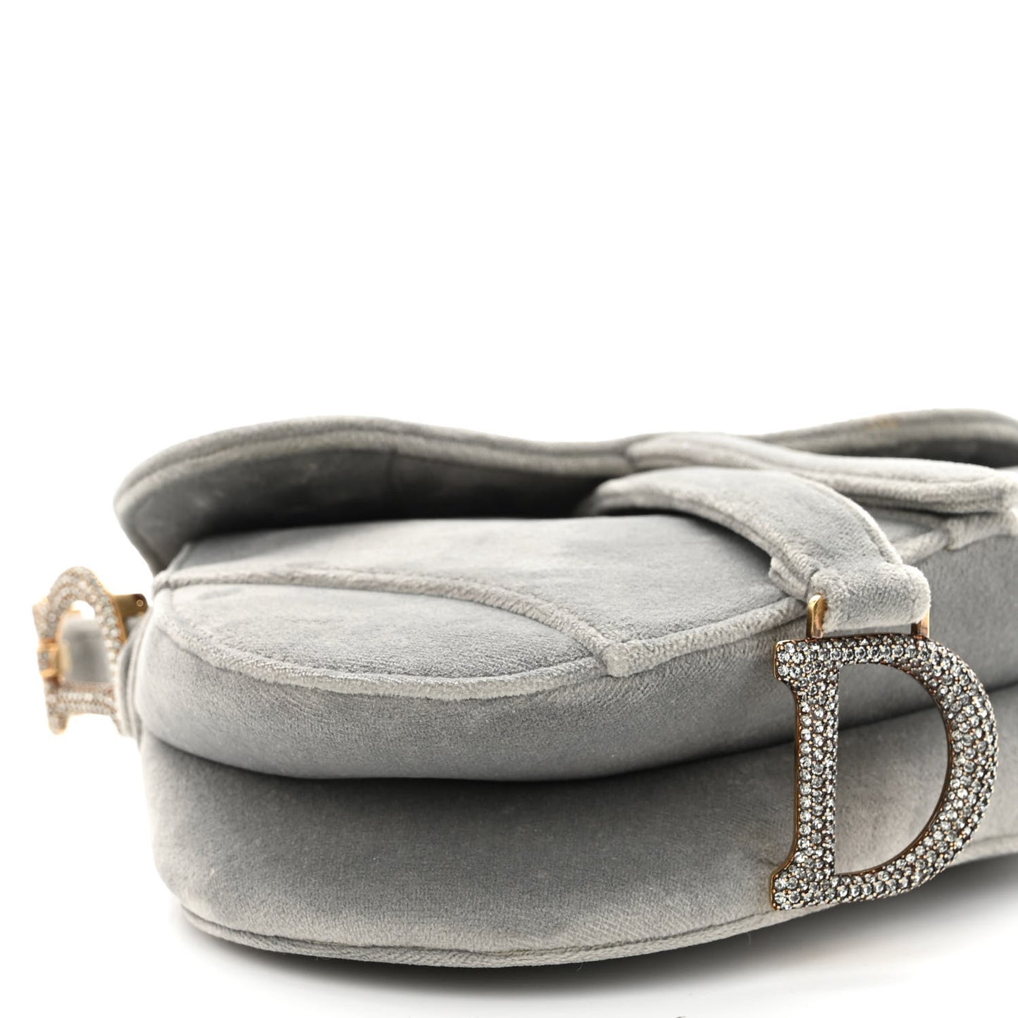 Velvet Crystal Mini Saddle Bag Grey