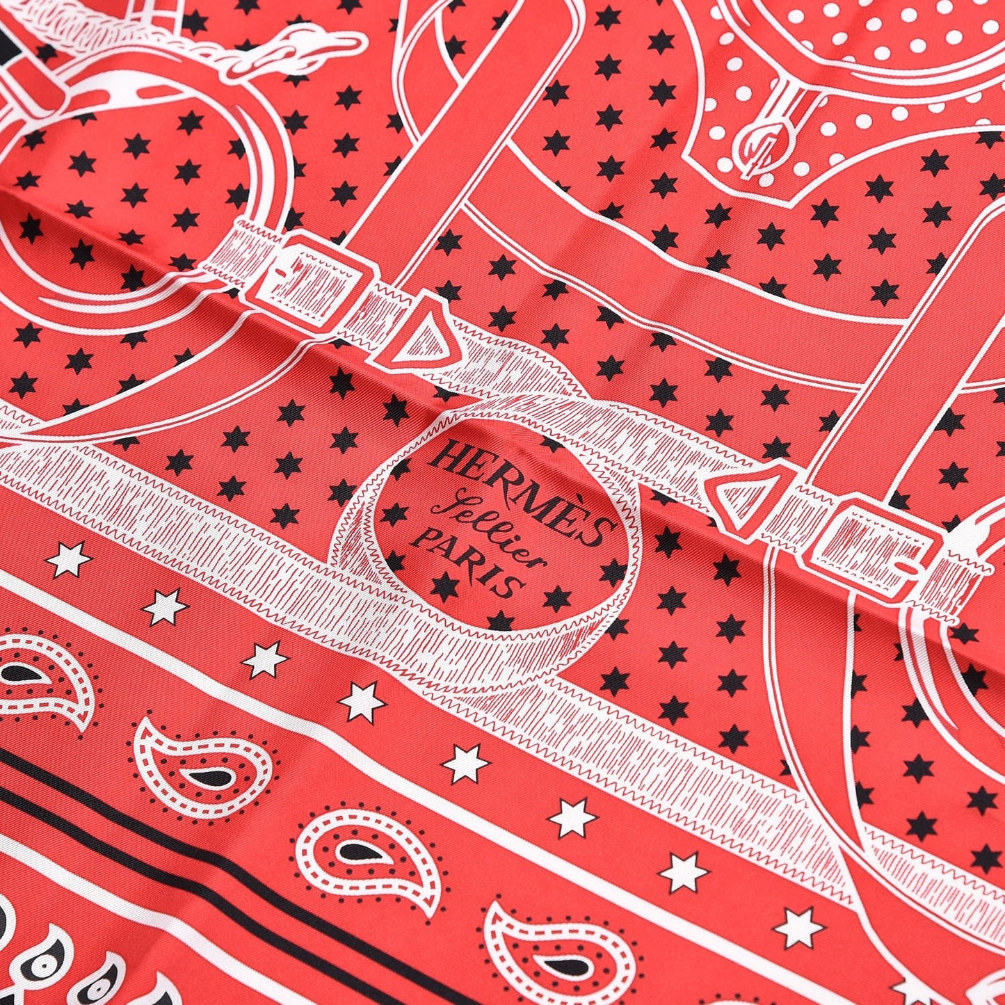 Silk Eperon D'Or Bandana Scarf 140 Rouge Noir Blanc