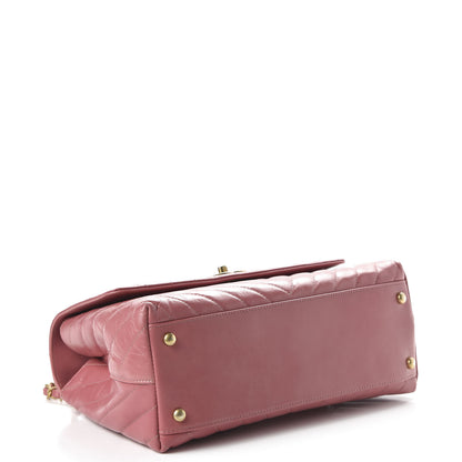 Chanel Calfskin Lizard Chevron Quilted Small Coco Handle Flap Pink 4 of 11
