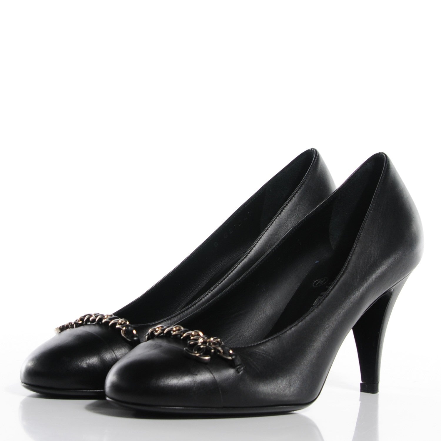 Chanel Lambskin Chain Cap Toe Pumps 37 Black 3 of 7
