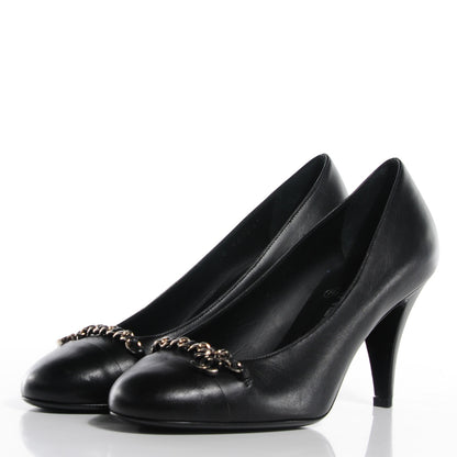 Chanel Lambskin Chain Cap Toe Pumps 37 Black 3 of 7