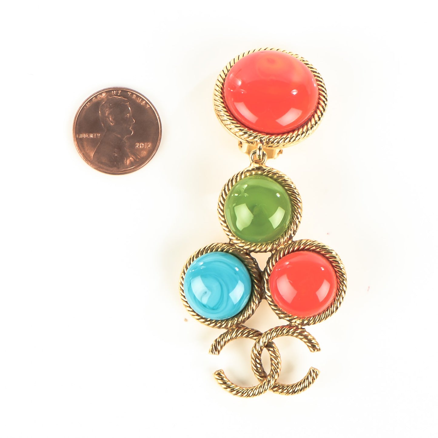 Gripoix Poured Glass CC Drop Earrings Gold