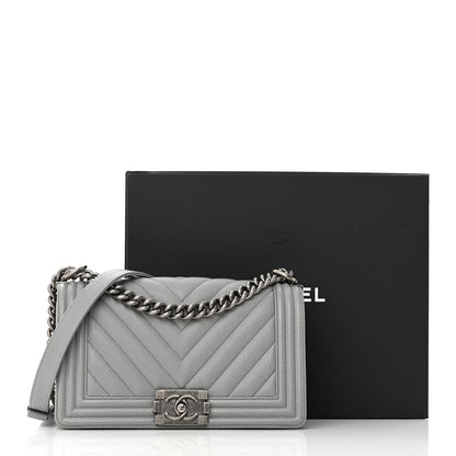 Chanel Caviar Chevron Quilted Medium Boy Flap Grey 14 of 14