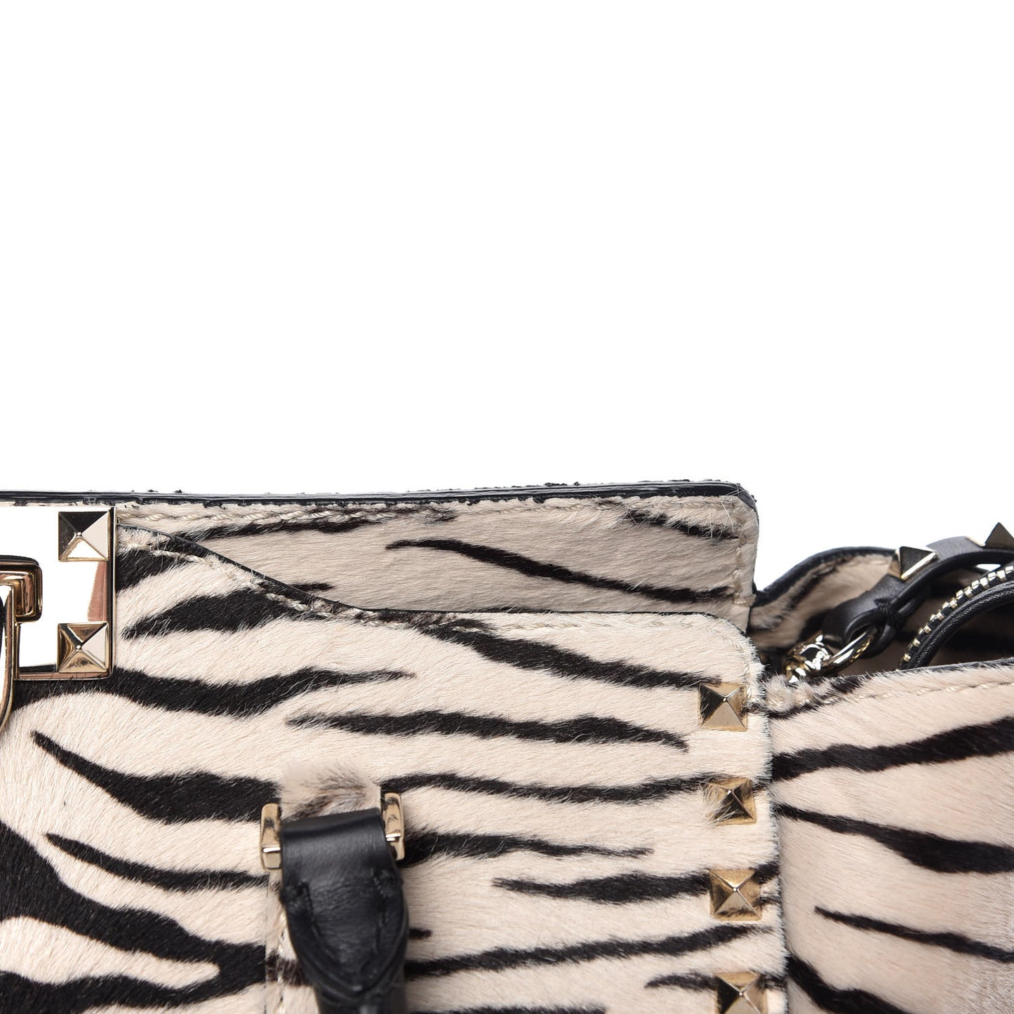 Pony Hair Zebra Rockstud Double Handle Tote Black Ivory