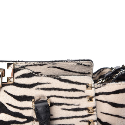 Valentino Garavani Pony Hair Zebra Rockstud Double Handle Tote Black Ivory 14 of 15