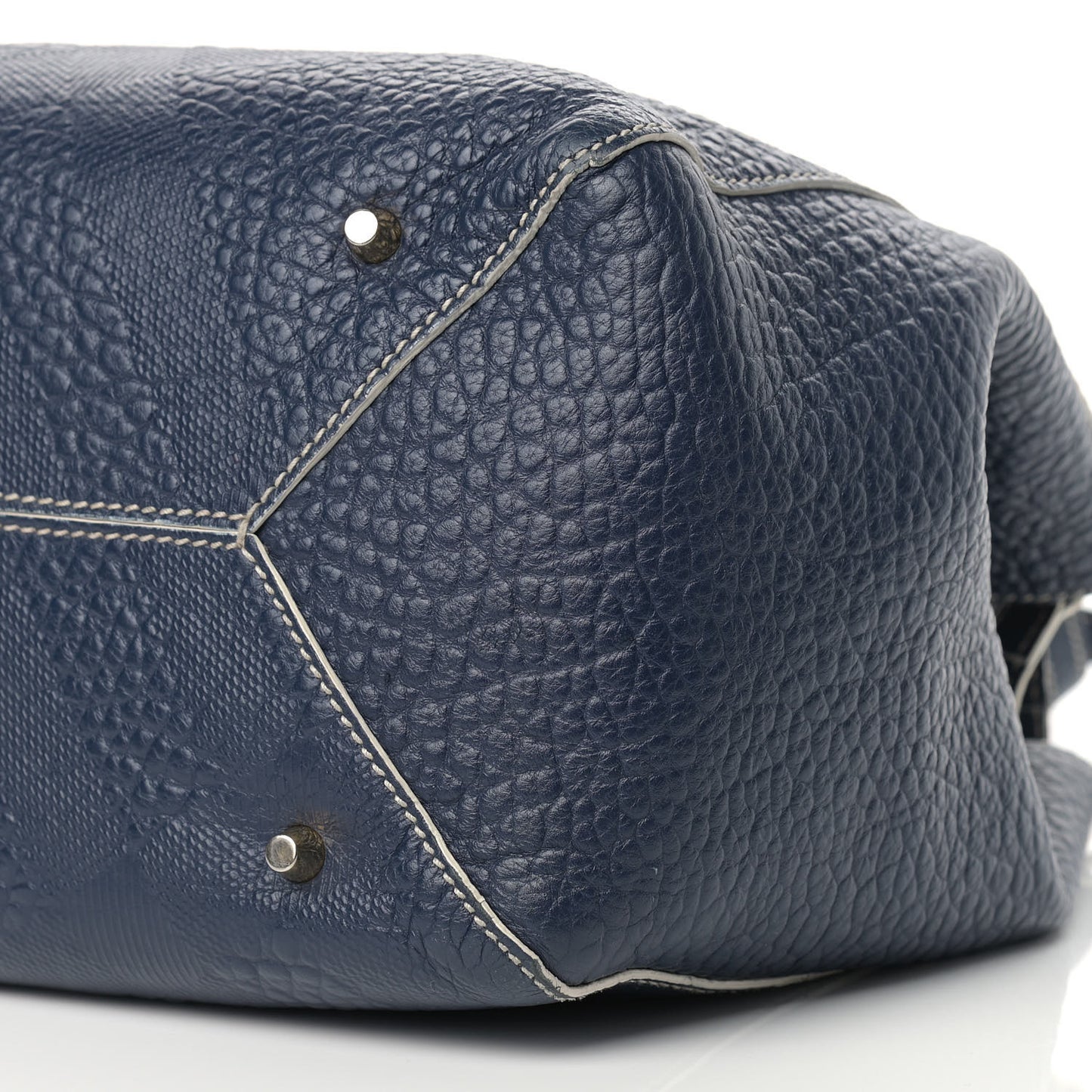 Signature Grain Calfskin Check Embossed Small Canterbury Tote Blue Carbon