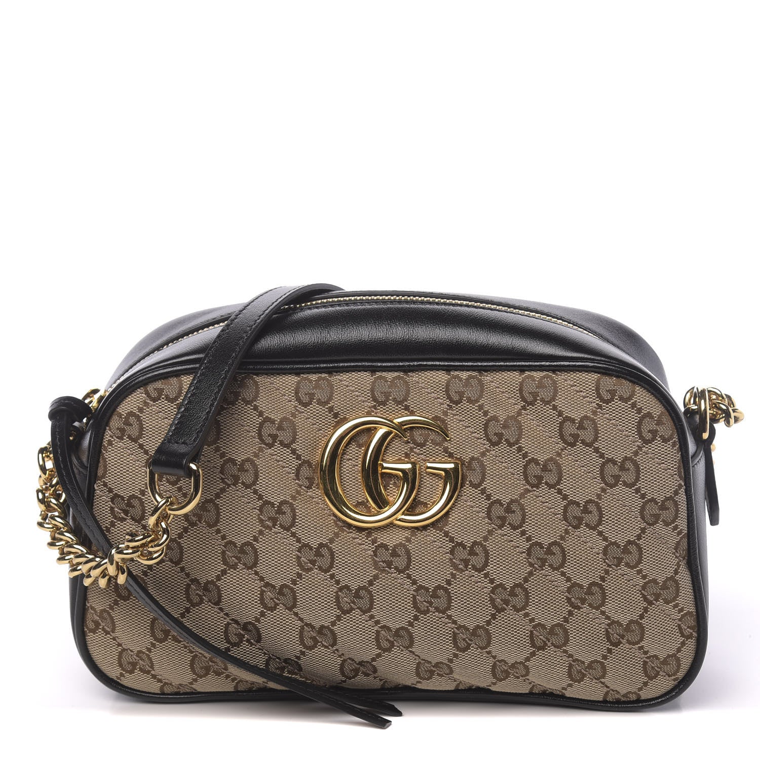 Gucci Monogram Matelasse Diagonal Small GG Marmont Chain Shoulder Bag Beige Black 1 of 10