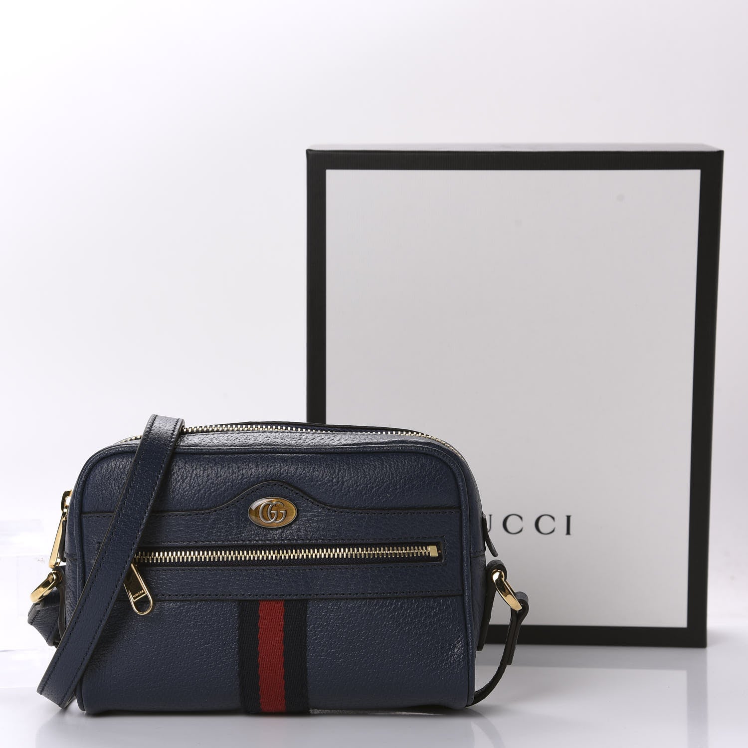 Gucci Textured Calfskin Web Mini Ophidia Shoulder Bag Blue Agata 11 of 11
