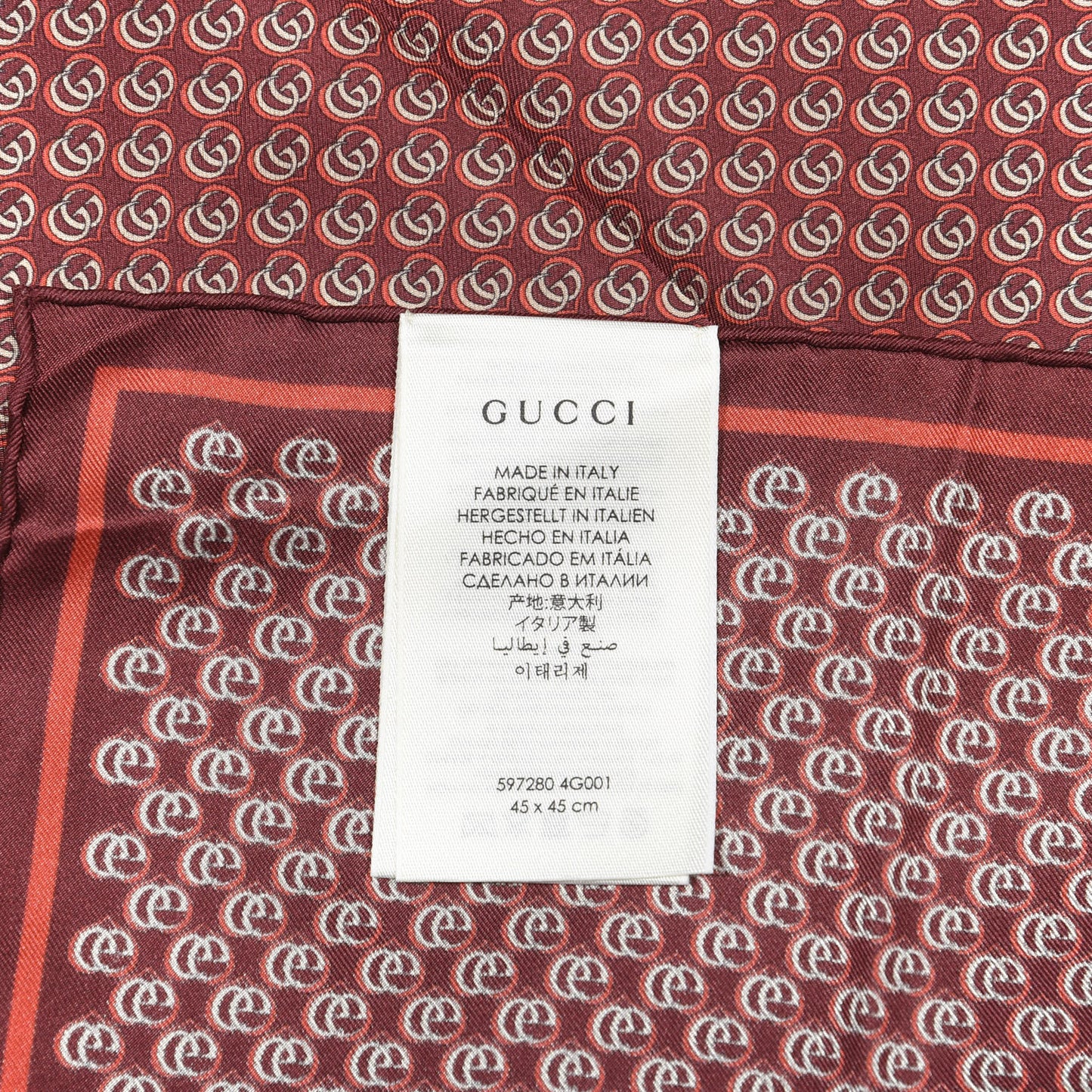 Silk Interlocking G Heart Square Scarf Red
