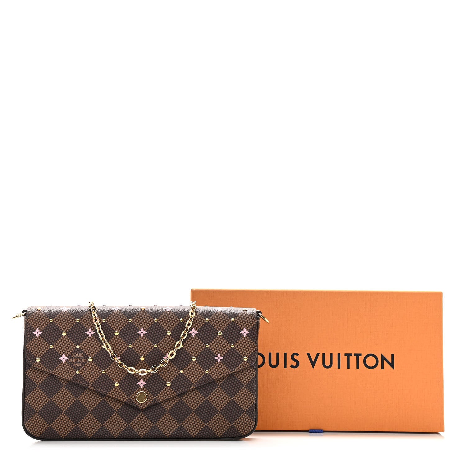 Louis Vuitton Damier Ebene Studded Pochette Felicie Chain Wallet 11 of 11